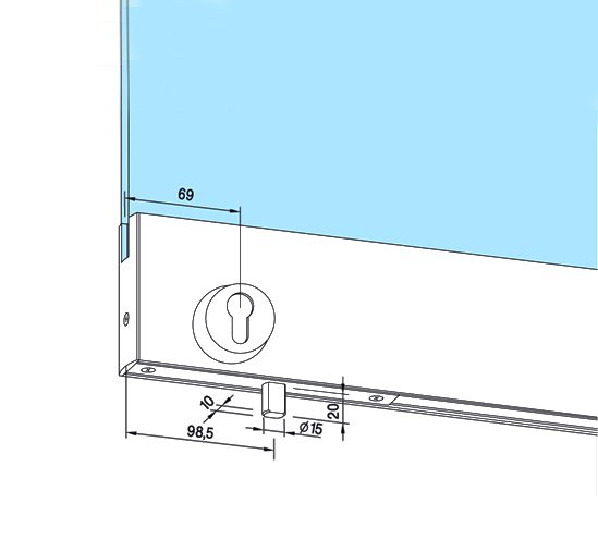 Dorma 76 5mm Bottom Door Rail With Floor Locking Lock